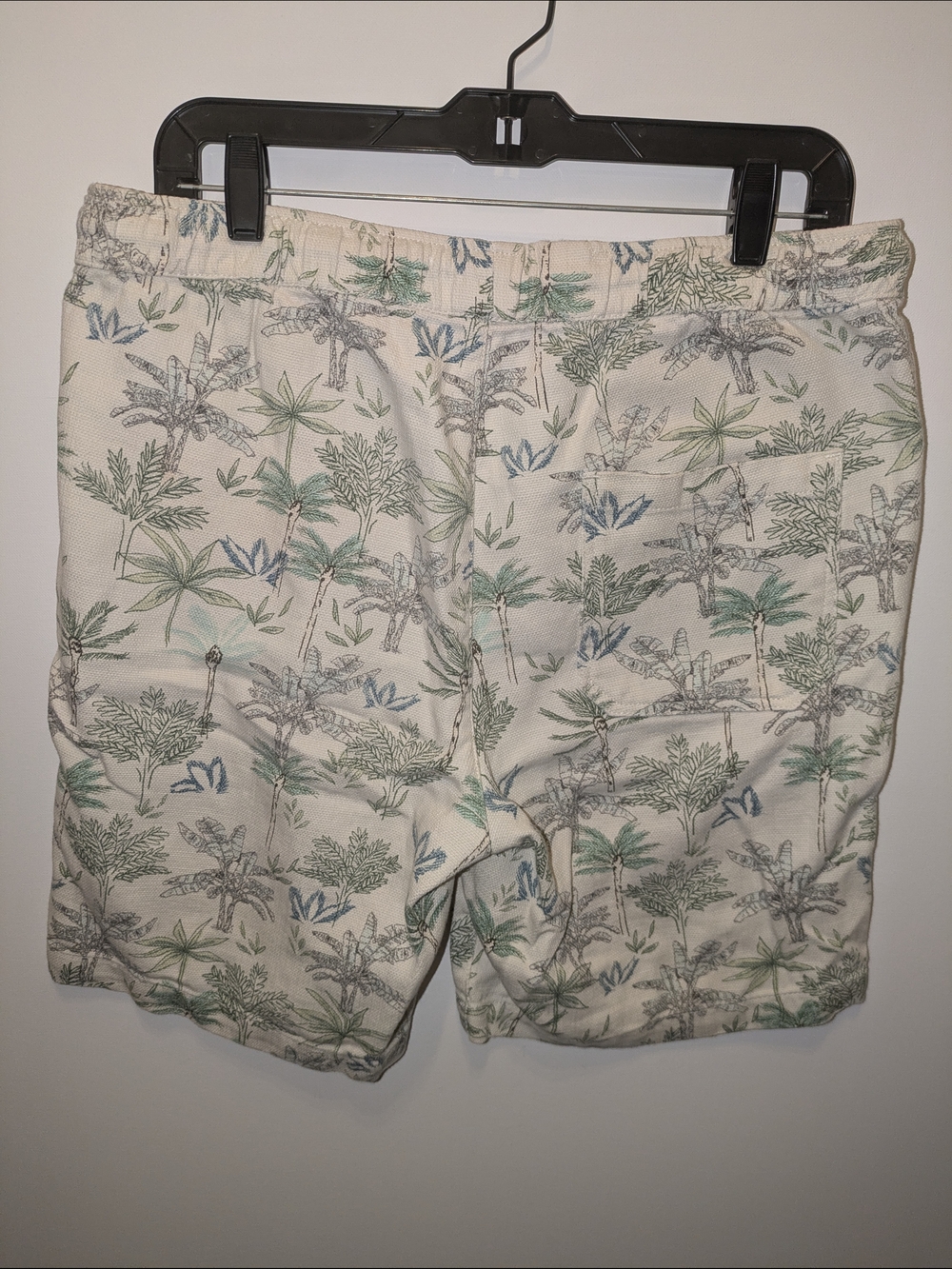 Zara Cream Drawstring Shorts with Green & Blue Palm Print Large - Picture 6 of 6